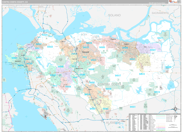 Contra Costa County, CA Wall Map Premium Style by MarketMAPS - MapSales